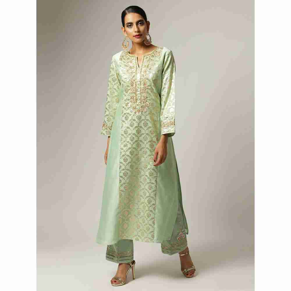 Anantaa Hand Embroidery & Golden Jaal Green Silk Chanderi Kurta