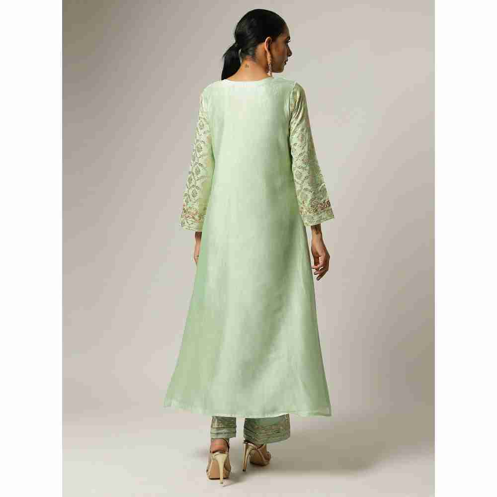 Anantaa Hand Embroidery & Golden Jaal Green Silk Chanderi Kurta