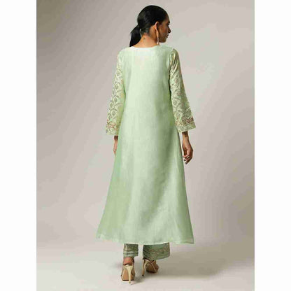 Anantaa Hand Embroidery & Golden Jaal Green Silk Chanderi Kurta