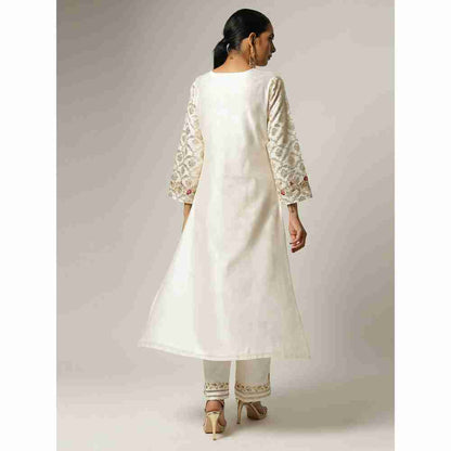 Anantaa Hand Embroidery & Golden Jaal Off White Silk Chanderi Kurta