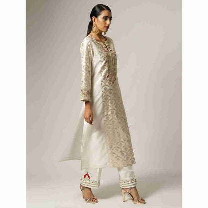 Anantaa Hand Embroidery & Golden Jaal Off White Silk Chanderi Kurta