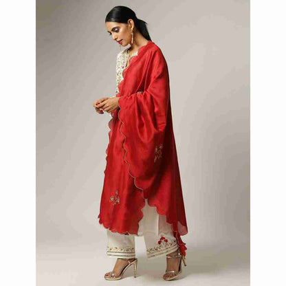 Anantaa Hand Embroidery & Golden Jaal Off White Silk Chanderi Kurta