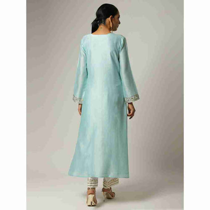 Anantaa Hand Embroidery & Golden Jaal Blue Silk Chanderi Kurta