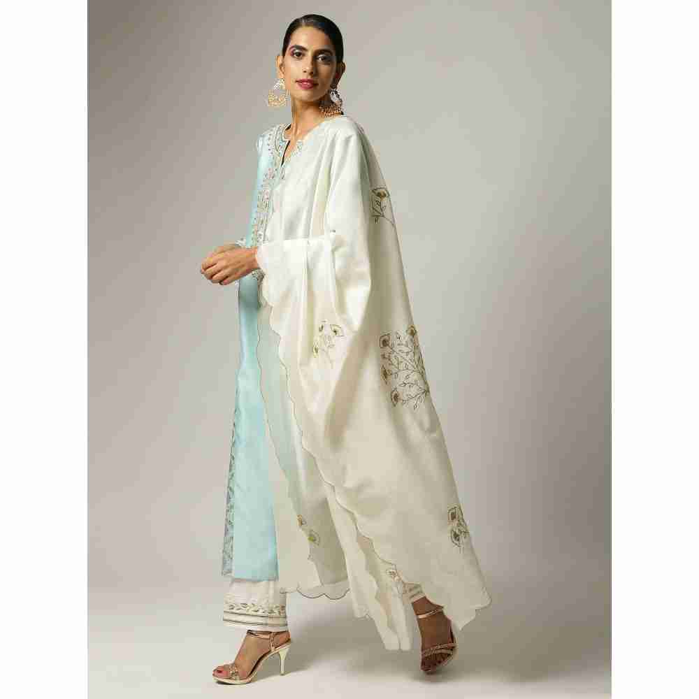 Anantaa Hand Embroidery & Golden Jaal Blue Silk Chanderi Kurta