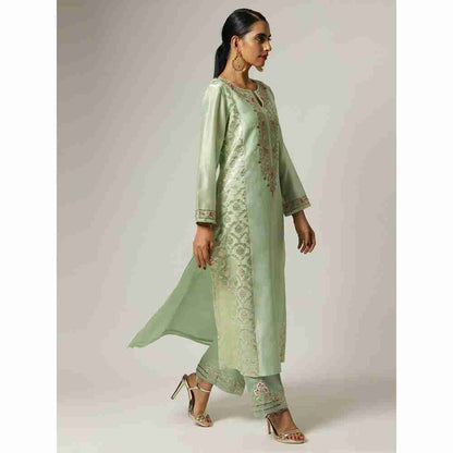 Anantaa Hand Embroidery & Golden Jaal Green Silk Chanderi Kurta