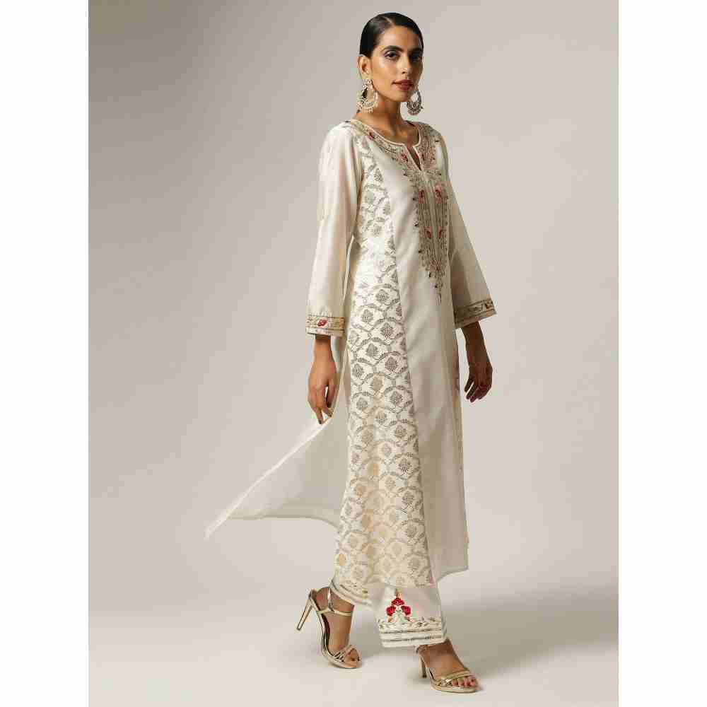 Anantaa Hand Embroidery & Golden Jaal Off White Silk Chanderi Kurta