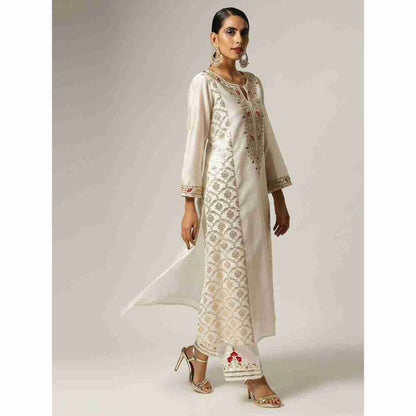 Anantaa Hand Embroidery & Golden Jaal Off White Silk Chanderi Kurta