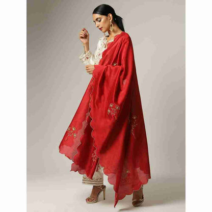 Anantaa Hand Embroidery & Golden Jaal Off White Silk Chanderi Kurta