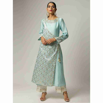 Anantaa Hand Embroidery & Golden Jaal Blue Angrakha Kurta