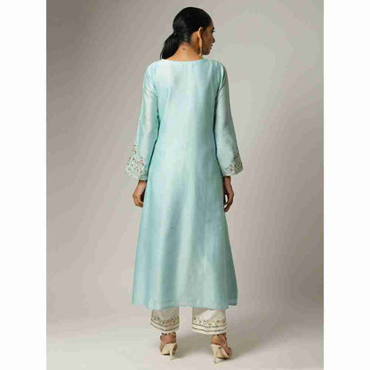 Anantaa Hand Embroidery & Golden Jaal Blue Angrakha Kurta