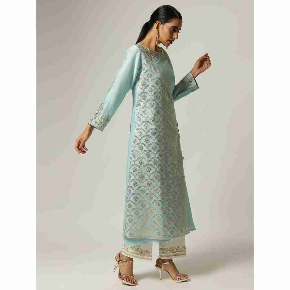 Anantaa Hand Embroidery & Golden Jaal Blue Angrakha Kurta
