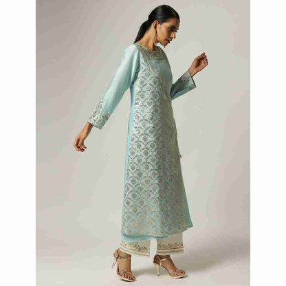 Anantaa Hand Embroidery & Golden Jaal Blue Angrakha Kurta