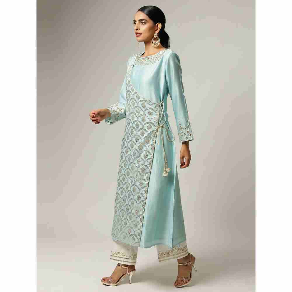 Anantaa Hand Embroidery & Golden Jaal Blue Angrakha Kurta