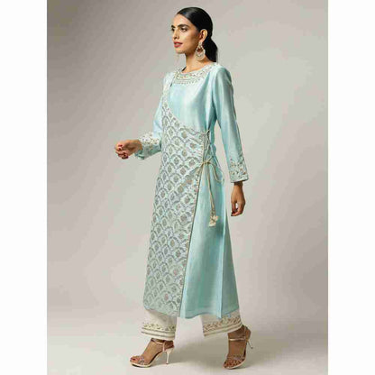 Anantaa Hand Embroidery & Golden Jaal Blue Angrakha Kurta