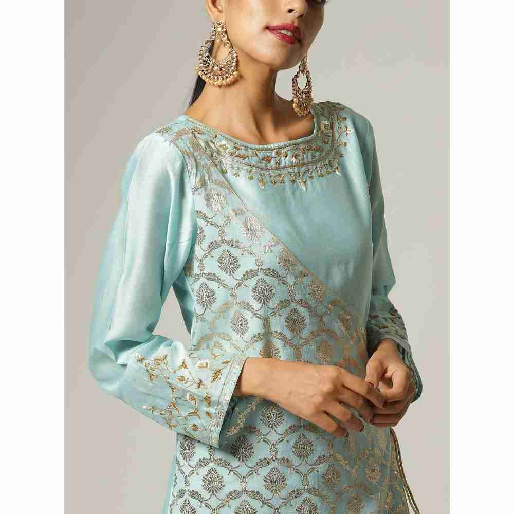 Anantaa Hand Embroidery & Golden Jaal Blue Angrakha Kurta
