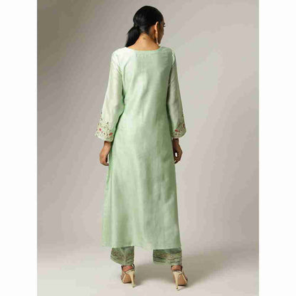 Anantaa Hand Embroidery & Golden Jaal Green Angrakha Kurta
