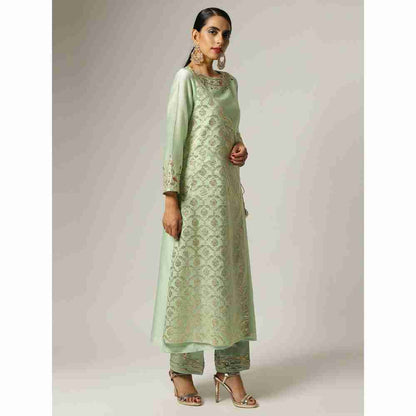 Anantaa Hand Embroidery & Golden Jaal Green Angrakha Kurta
