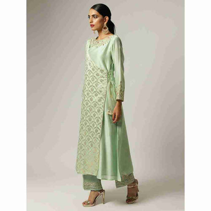 Anantaa Hand Embroidery & Golden Jaal Green Angrakha Kurta