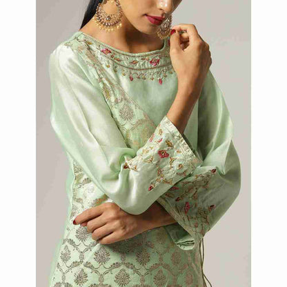 Anantaa Hand Embroidery & Golden Jaal Green Angrakha Kurta
