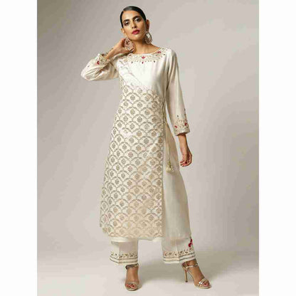 Anantaa Hand Embroidery & Golden Jaal Off White Angrakha Kurta