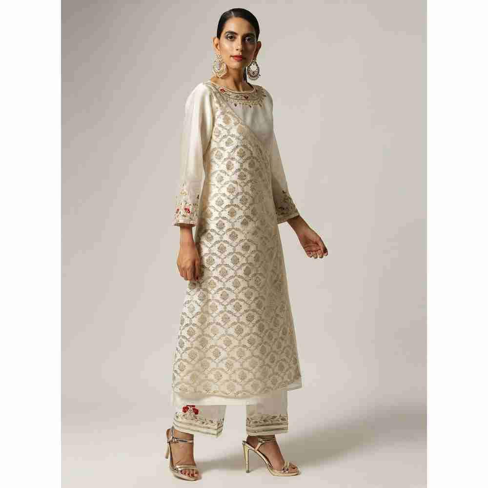 Anantaa Hand Embroidery & Golden Jaal Off White Angrakha Kurta