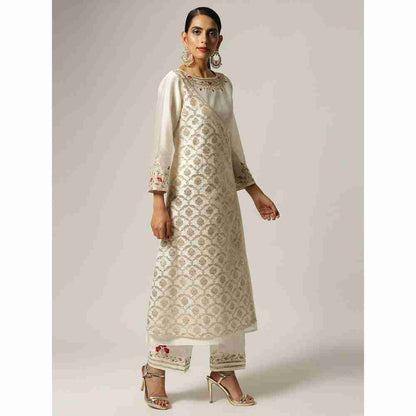 Anantaa Hand Embroidery & Golden Jaal Off White Angrakha Kurta