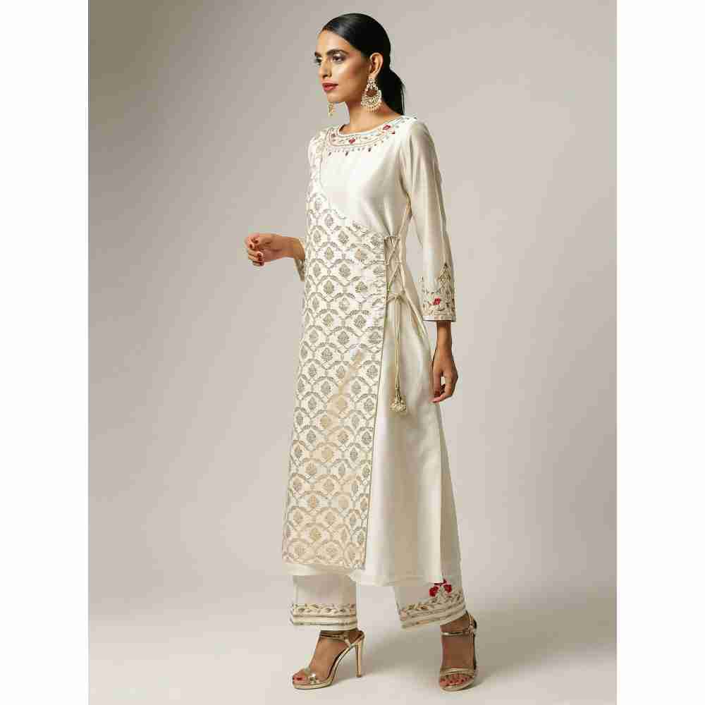 Anantaa Hand Embroidery & Golden Jaal Off White Angrakha Kurta