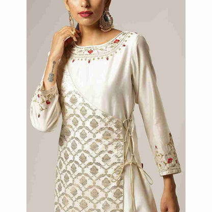 Anantaa Hand Embroidery & Golden Jaal Off White Angrakha Kurta