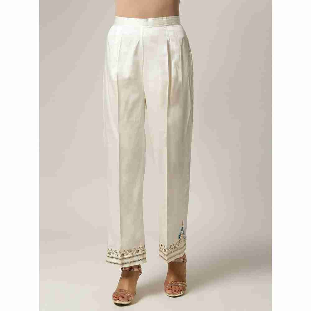 Anantaa Floral & Sequins Off White Embroidered Palazzo