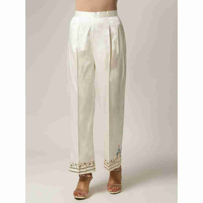 Anantaa Floral & Sequins Off White Embroidered Palazzo