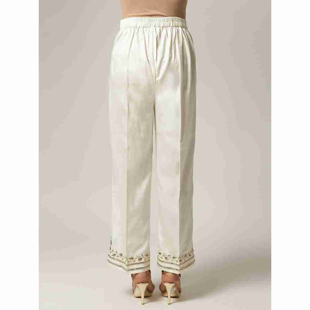 Anantaa Floral & Sequins Off White Embroidered Palazzo