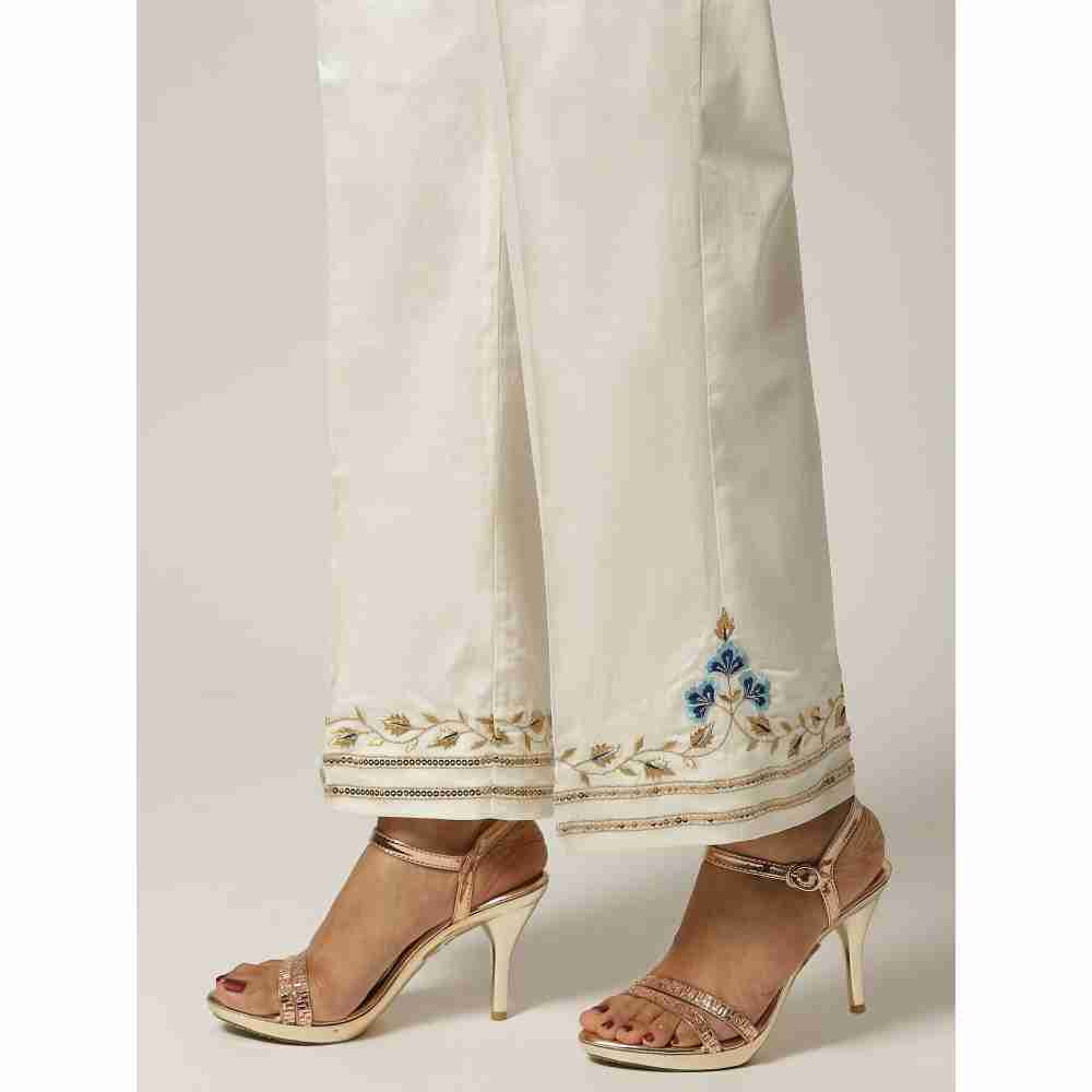 Anantaa Floral & Sequins Off White Embroidered Palazzo