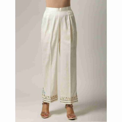 Anantaa Floral & Sequins Off White Embroidered Palazzo