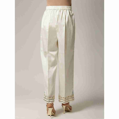 Anantaa Floral & Sequins Off White Embroidered Palazzo