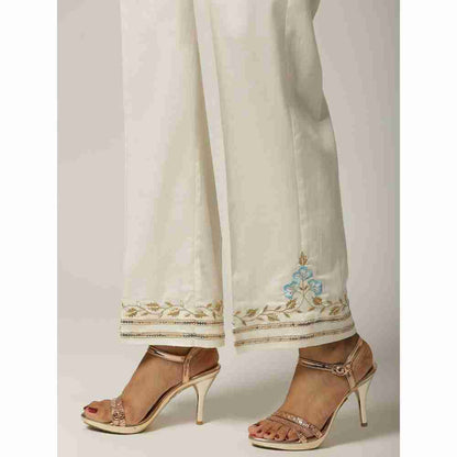 Anantaa Floral & Sequins Off White Embroidered Palazzo