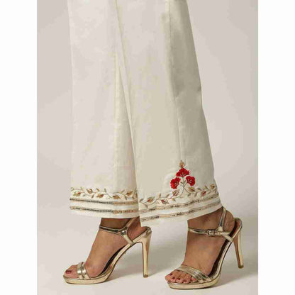 Anantaa Floral & Sequins Off White Embroidered Palazzo