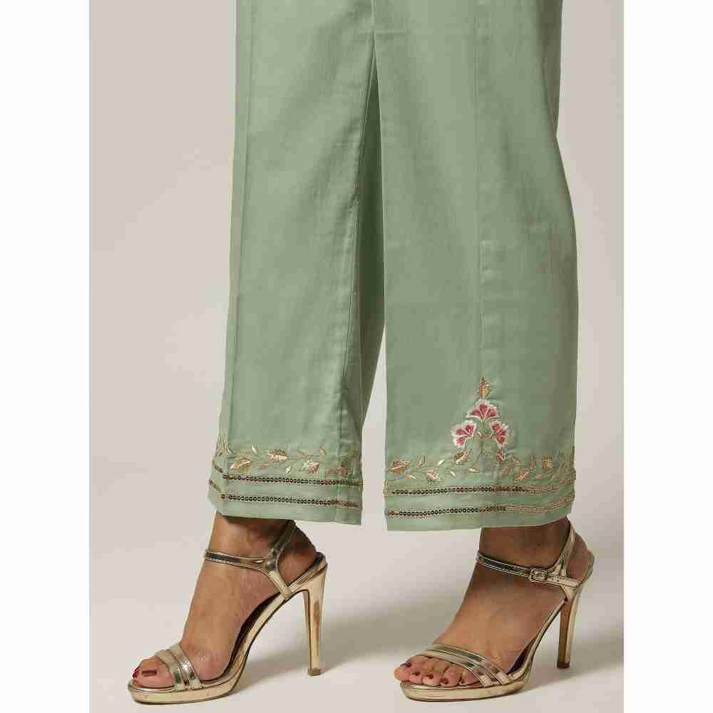Anantaa Floral & Sequins Green Embroidered Palazzo