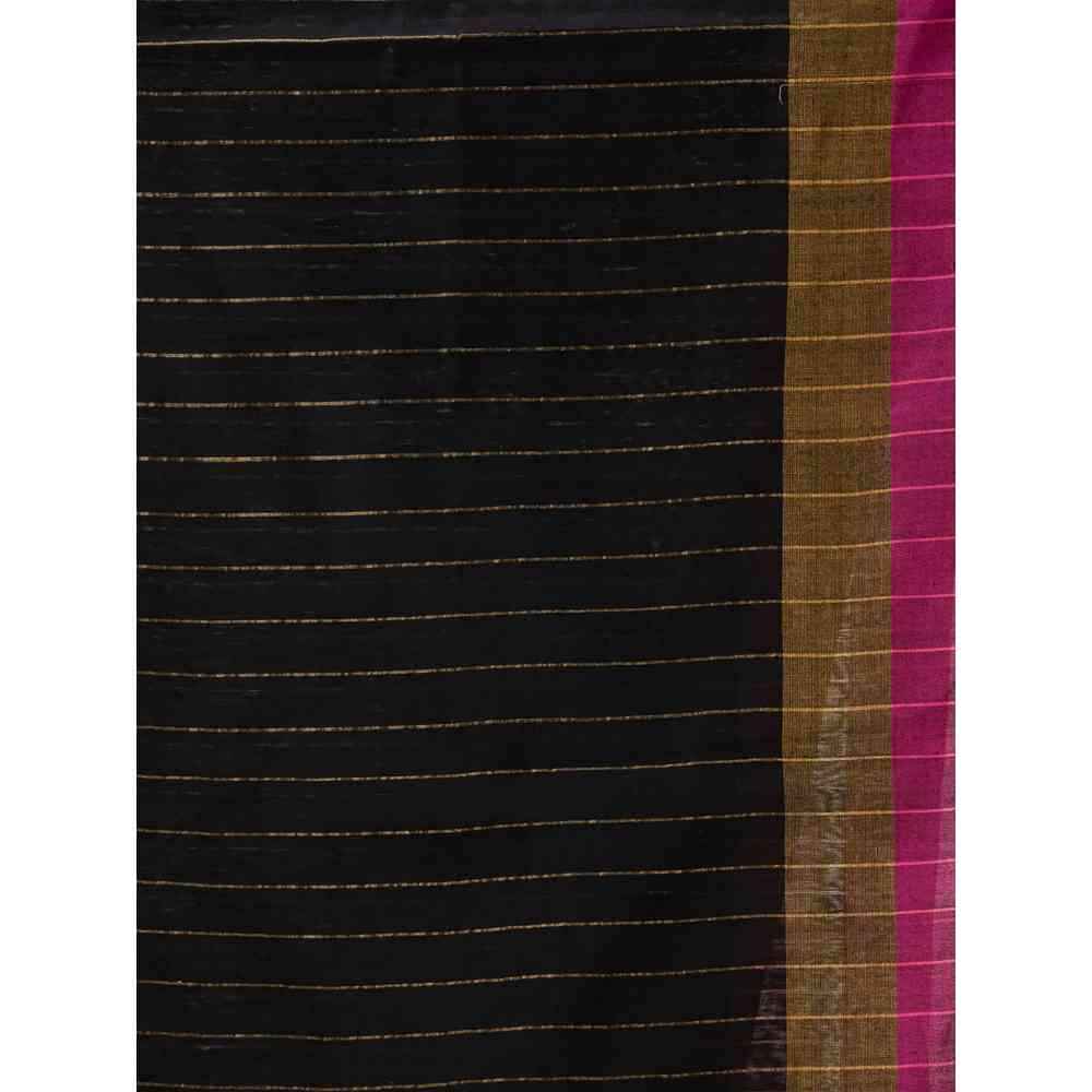 Angoshobha Grey & Black Cotton Blended Handloom Festive Saree with Unstitched Blouse