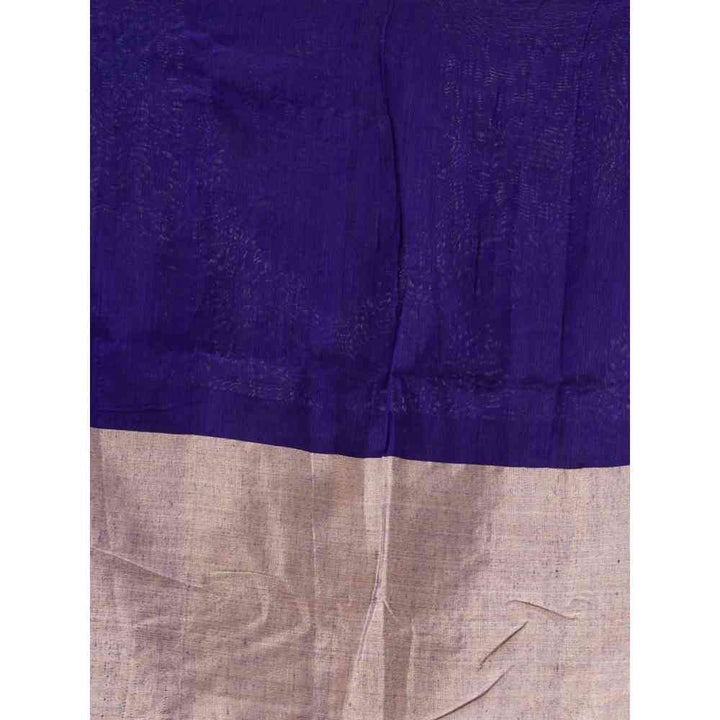 Angoshobha Cotton Blended Blue Handloom Festive Saree with Unstitched Blouse