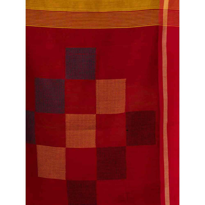 Angoshobha Yellow Cotton Blended Traditional Jamdani Saree with Unstitched Blouse