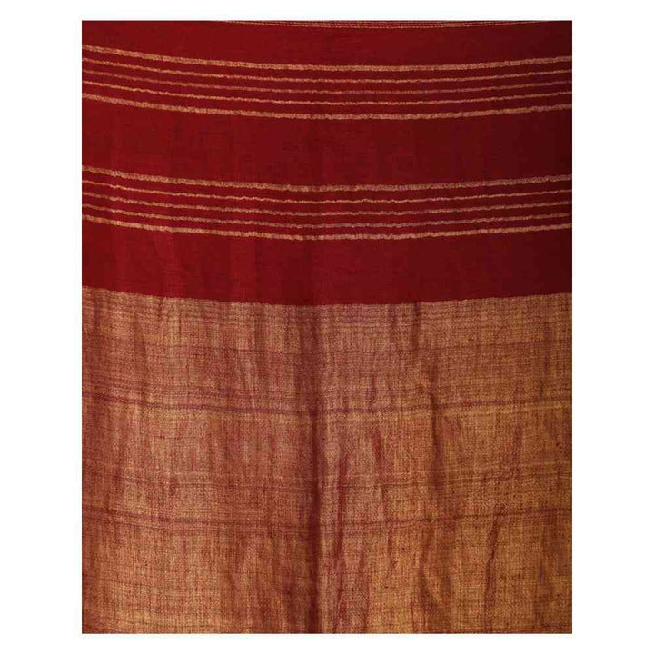 Angoshobha Maroon Traditional Handloom Linen Saree with Unstitched Blouse