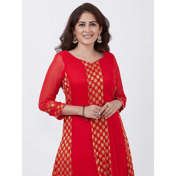 anokherang Red And Gold Banarasi Georgette Floor Length Dress