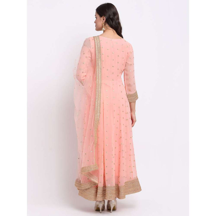 anokherang Absolute Peach Georgette Anarkali With Churidar and Sequin Dupatta (Set of 3)