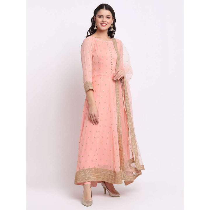 anokherang Absolute Peach Georgette Anarkali With Churidar and Sequin Dupatta (Set of 3)