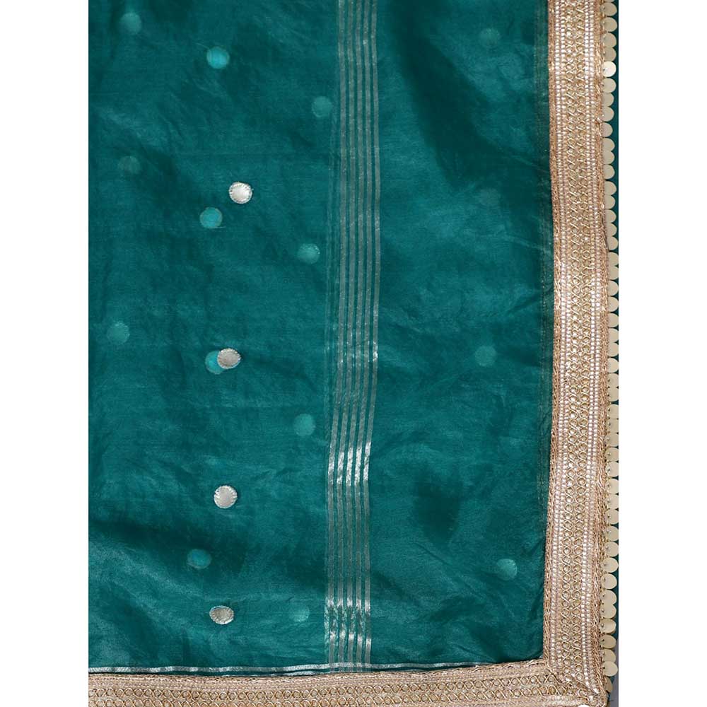 anokherang Pine Green Floral Printed Silk Kurti with Straight Pants and Dupatta (Set of 3)