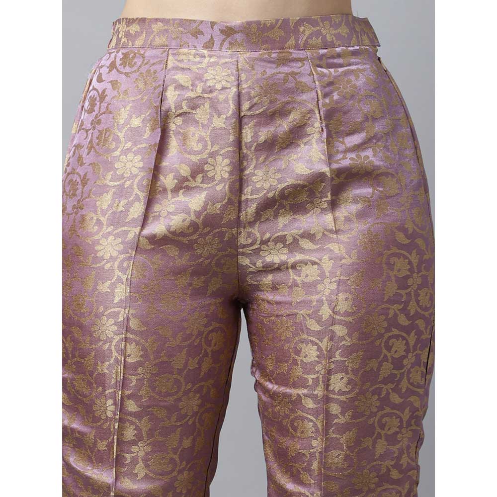 anokherang Lilac Charm Brocade Straight Kurta with Pants (Set of 2)