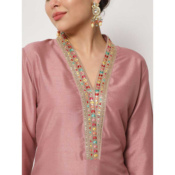 anokherang Soft Mauve Thread Embroidered Kurti with Pants (Set of 2)