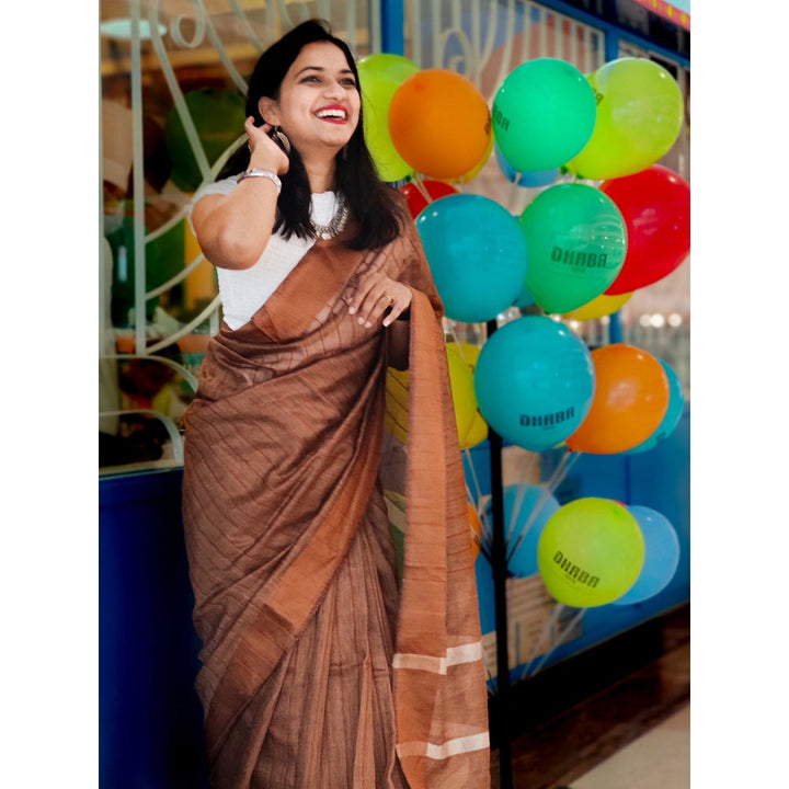 Apaapi Threads Of Glory Brown Kota Saree With Unstitched Blouse By Apaapi