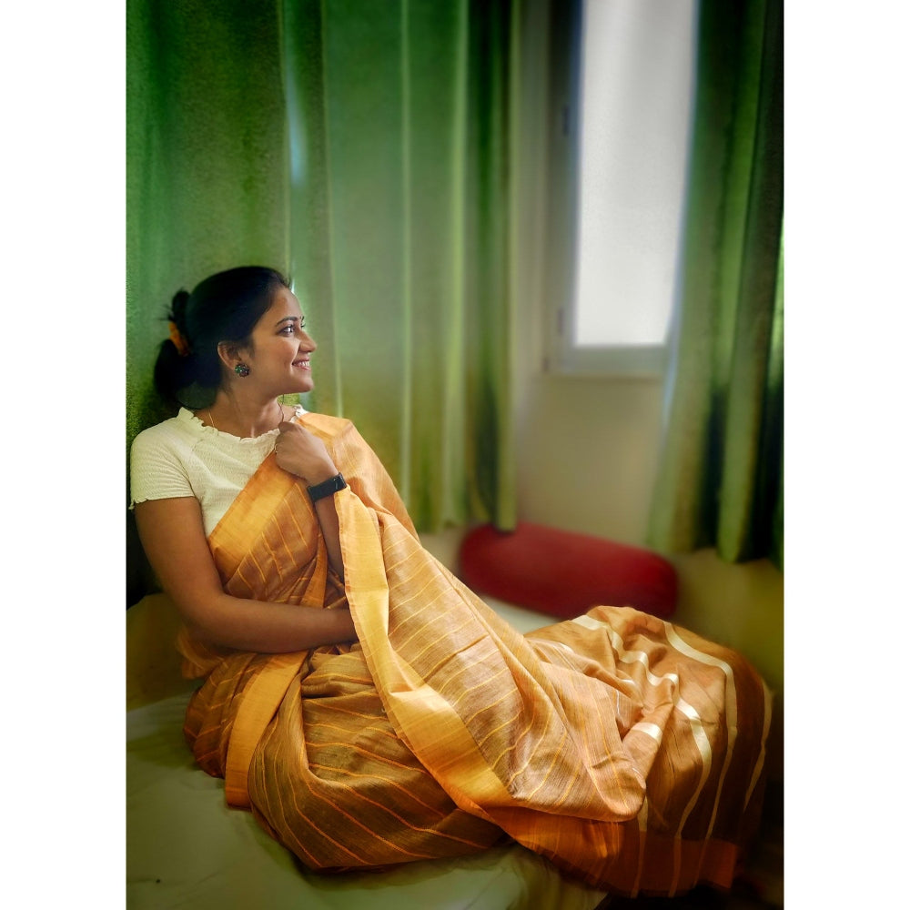 Apaapi Threads Of Glory Yellow Kota Saree With Unstitched Blouse By Apaapi