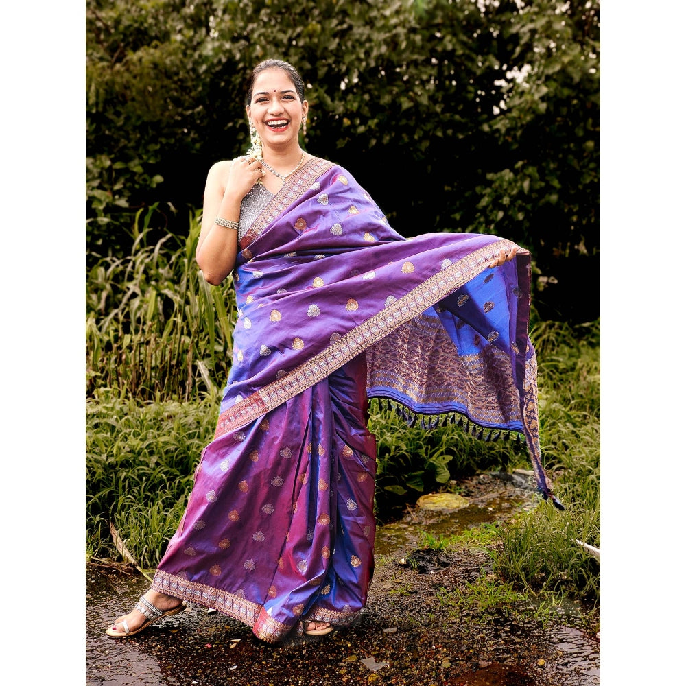 Apaapi Threads Of Glory Lavender Silk Saree Floral Woven Motif With Unstitched Blouse